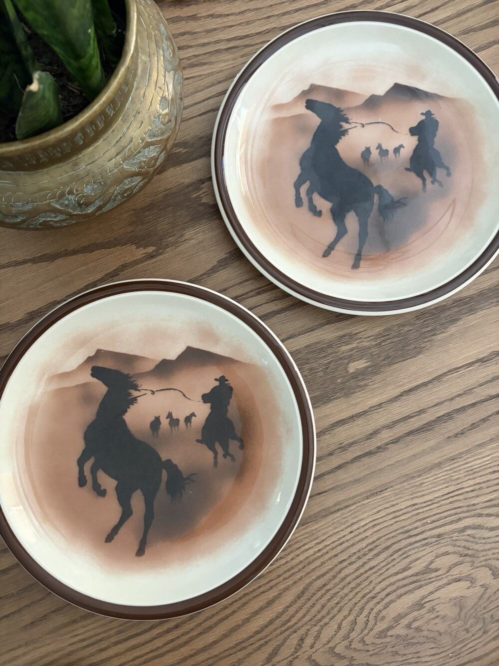 Vintage 1990s Cowboy Plates 'Montana Traditions' 10.5" Dinner Plates Set of 2